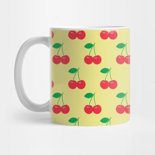 Red Cherries Pattern on Yellow Background Mug